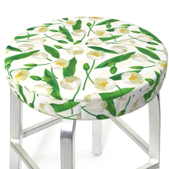 Uemuo Tulips Flowers Pattern Round Bar Stool Seat Covers Washable Stool Cushion Slipcover Elastic Bar Chair Covers-13 inch