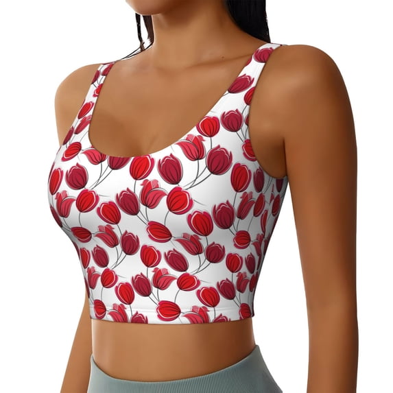 Uemuo Tulips Flowers Pattern Women's Sports Bra - High Impact Support, Breathable, and Comfortable Athletic Bra for Running, Yoga, and Workouts