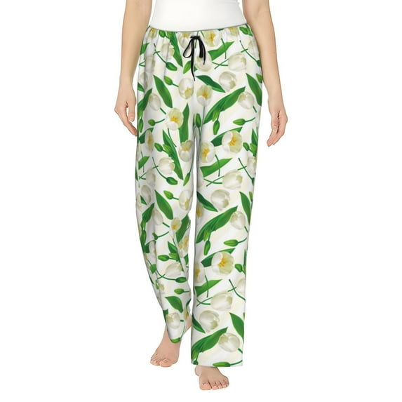 Uemuo Tulips Flowers Pattern Women's Wide Leg Palazzo Lounge Pants with Pockets Light Weight Loose Comfy Casual Pajama Pants-Medium