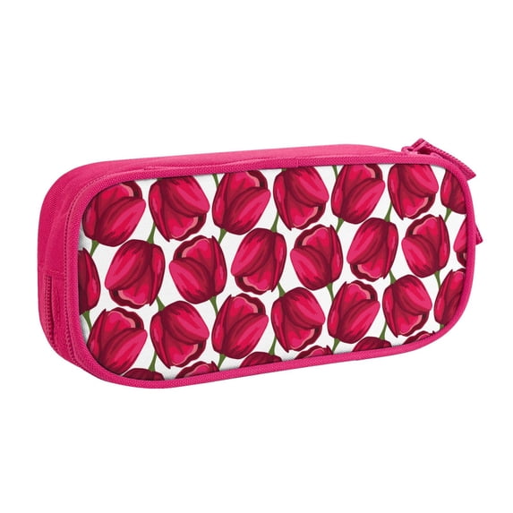 Uemuo Tulips Flowers Printed Pencil Pen Case, Portable Pencil Pouch with Zipper, Compact Stationery Bag Makeup Bag, Pencil Bag for Home Office