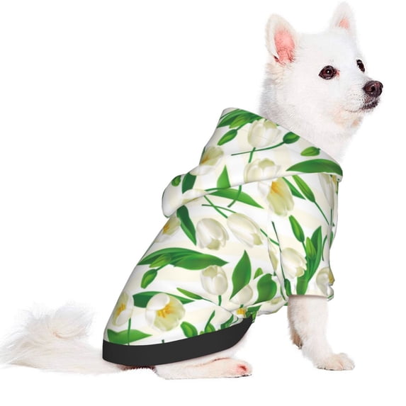 Uemuo Tulips Flowers for Winter Dog Hoodie Sweatshirts with Pockets Warm Dog Clothes for Small Dogs Chihuahua-X-Large