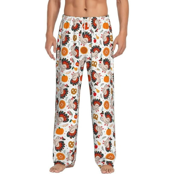 Uemuo Turkey And Thanksgiving2 Pattern Men's Wide Leg Palazzo Lounge Pants with Pockets Light Weight Loose Comfy Casual Pajama Pants-Medium