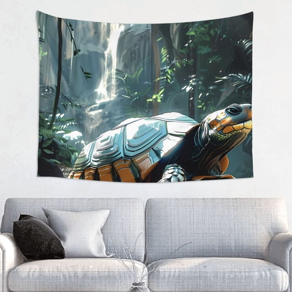 Uemuo Turtle In Jungle Waterfall Printed 29x37 Inch Tapestry Wall Hanging – Lightweight & Durable – Perfect for Dorm Decor, Beach Throw, Sofa Cover, Tablecloth