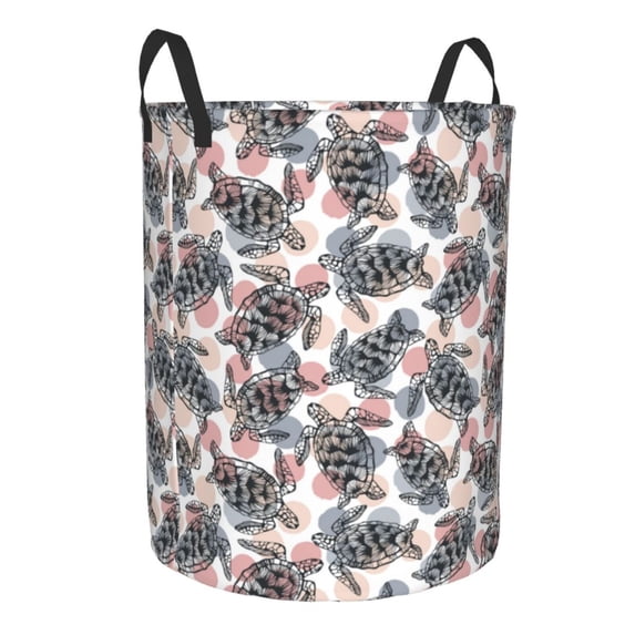 Uemuo Turtle Pattern Circular Laundry Hamper Basket with handles,Collapsible laundry basket,Large capacity laundry hamper,Laundry Organizer-Small