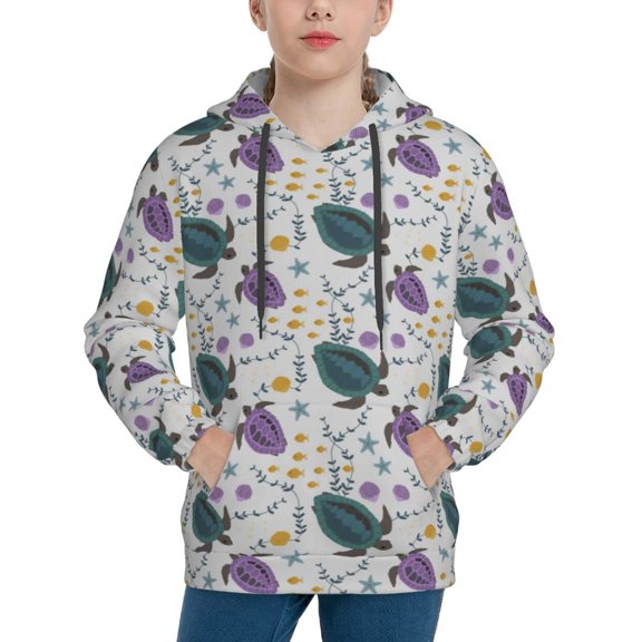 Uemuo Turtle Pattern Hooded Sweatshirt for Youth Pullover with Kangaroo Pocket Trendy youth sweatshirt Casual Hoodie for Boys and Girls-Small