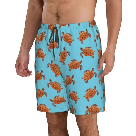 Uemuo Turtle Pattern Men's Swim Trunks Hawaiian Beach Bathing Suit Swimsuits Beach Quick-Dry Shorts with Pockets-Large