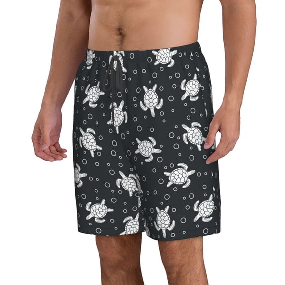 Uemuo Turtle Pattern Men's Swim Trunks Hawaiian Beach Bathing Suit Swimsuits Beach Quick-Dry Shorts with Pockets-