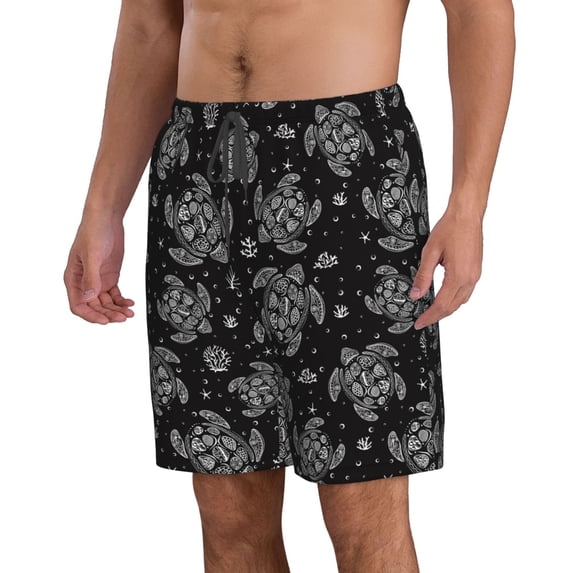 Uemuo Turtle Pattern Men's Swim Trunks Hawaiian Beach Bathing Suit Swimsuits Beach Quick-Dry Shorts with Pockets-Small
