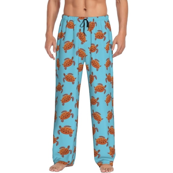 Uemuo Turtle Pattern Men's Wide Leg Palazzo Lounge Pants with Pockets Light Weight Loose Comfy Casual Pajama Pants-Small