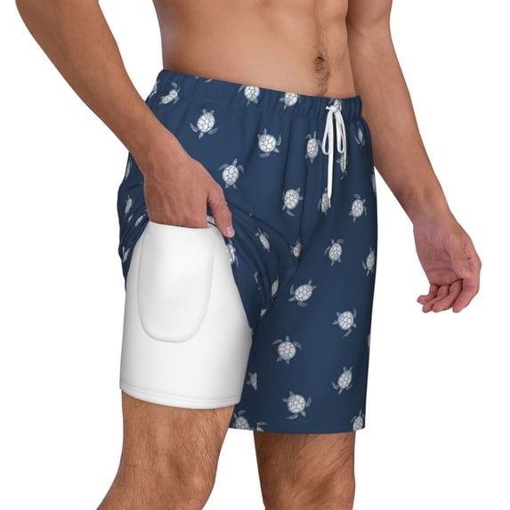 Uemuo Turtle Pattern Mens Swim Trunks Quick Dry Board Shorts with Mesh Lining, Stretch Beach Shorts Quick Dry No-Chafing Board Shorts-Large