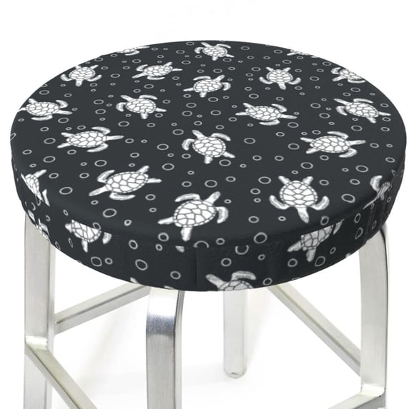 Uemuo Turtle Pattern Round Bar Stool Seat Covers Washable Stool Cushion Slipcover Elastic Bar Chair Covers-12 inch
