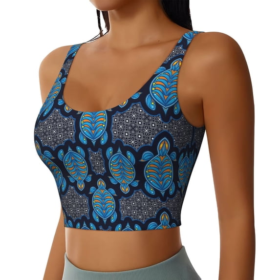 Uemuo Turtle Pattern Women's Sports Bra - High Impact Support, Breathable, and Comfortable Athletic Bra for Running, Yoga, and Workouts