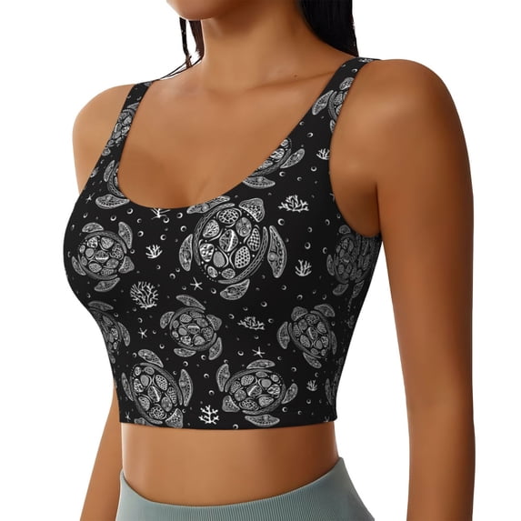 Uemuo Turtle Pattern Women's Sports Bra - High Impact Support, Breathable, and Comfortable Athletic Bra for Running, Yoga, and Workouts