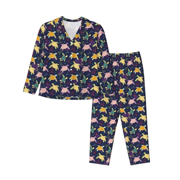 Uemuo Turtle Pattern Womens Pajama Sets,PJ Set for Women,Pajamas for Women Logo,Long Sleeve Pajama Set for Women,Soft Long Sleeve Top With Pants-XX-Large