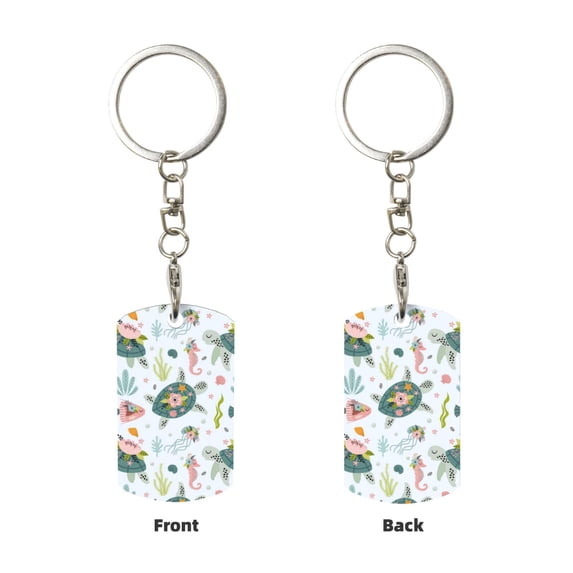 Uemuo Turtle and Sea Life Pattern Rectangular Metal Keychain - Durable, Stylish, and Personalized Key Ring for Men and Women,Engraved Keychain,Gift Slim Sturdy Keychain