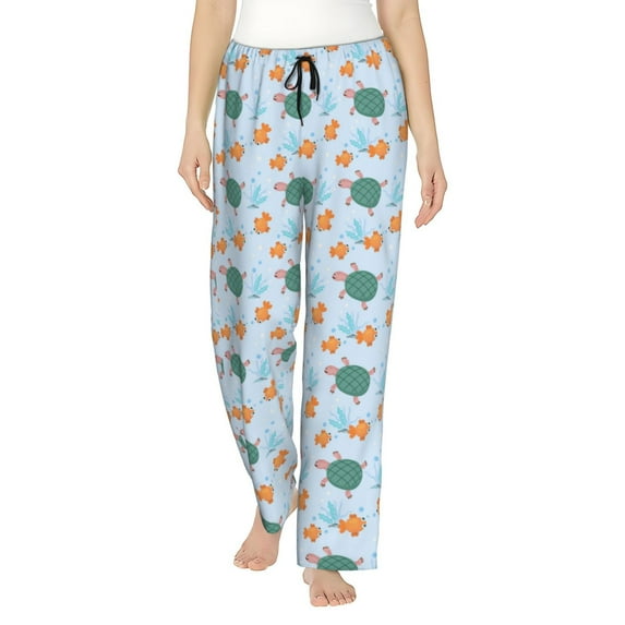 Uemuo Turtles And Goldfish Pattern Women's Wide Leg Palazzo Lounge Pants with Pockets Light Weight Loose Comfy Casual Pajama Pants-Small
