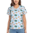 thumbnail image 1 of Uemuo Turtles And Goldfish Printed Women's Classic V-Neck T-Shirt - Soft, Breathable, Moisture-Wicking, Perfect for Casual, Office, Travel, and Everyday Wear-Medium, 1 of 5