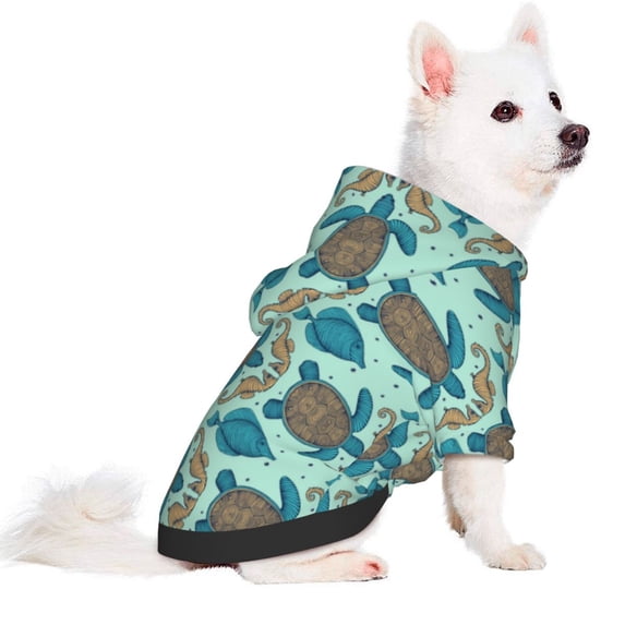 Uemuo Turtles And Seahorses for Winter Dog Hoodie Sweatshirts with Pockets Warm Dog Clothes for Small Dogs Chihuahua-Large