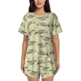 thumbnail image 1 of Uemuo Twig Sloth Pattern Women's Short-Sleeved Pajama, Button-Front Loungewear, 2-Piece Summer Sleepwear, Elastic Drawstring Shorts-Small, 1 of 7