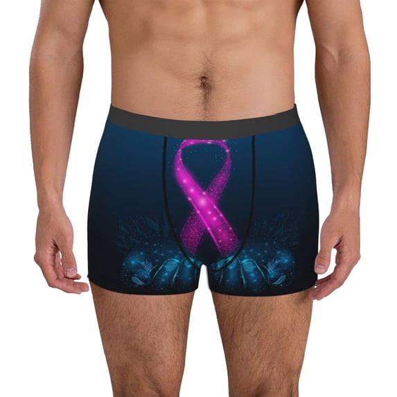 Uemuo Two Human Hands are Holds Pink Ribbon Awareness Pattern Men's Boxer Briefs,Trunk Anti-Chafing,Comfortable, Durable, and Stylish Underwear-