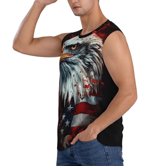 Uemuo USA Bald Eagle Pattern Men's Sleeveless T-Shirt,Muscle Athletic Tank Top, Moisture-wicking Quick-dry Breathable Classic Tee Top for Gym Run Outdoor Sports-3X-Large