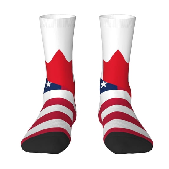 Uemuo USA Canada Flag Pattern Women's Crew Socks, Soft Durable Breathable Moisture-Wicking with Odor Control Cotton socks