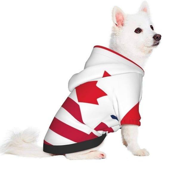 Uemuo USA Canada Flag for Winter Dog Hoodie Sweatshirts with Pockets Warm Dog Clothes for Small Dogs Chihuahua-X-Large