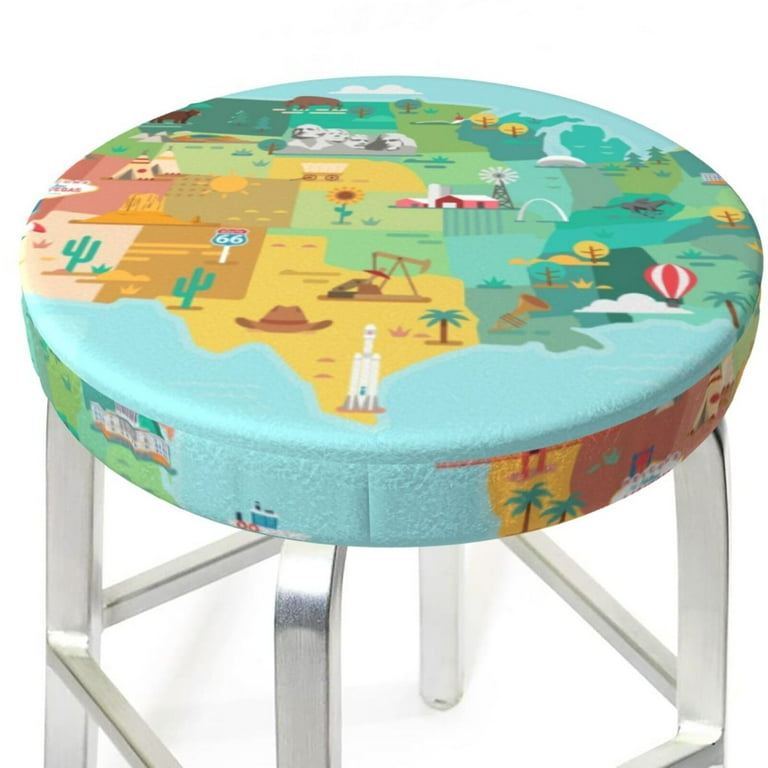 Uemuo USA Tourist Map Pattern Round Bar Stool Seat Covers Washable Stool Cushion Slipcover Elastic Bar Chair Covers 12 inch Walmart