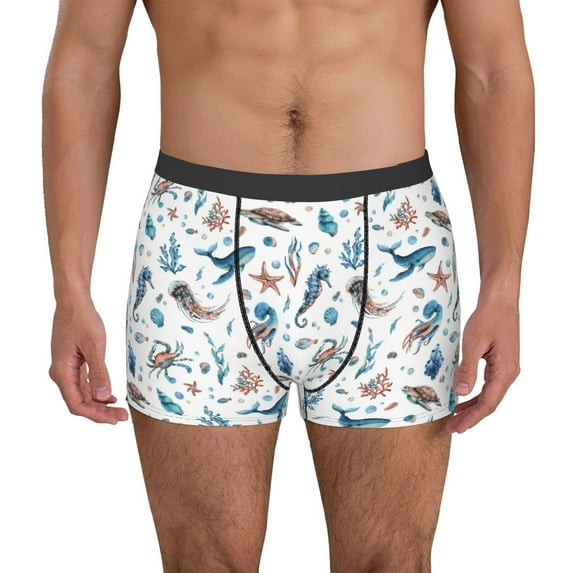 Uemuo Undersea Animals Pattern Men's Boxer Briefs,Trunk Anti-Chafing,Comfortable, Durable, and Stylish Underwear-Large