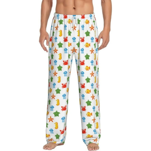 Uemuo Undersea Animals Pattern Men's Wide Leg Palazzo Lounge Pants with Pockets Light Weight Loose Comfy Casual Pajama Pants-XX-Large