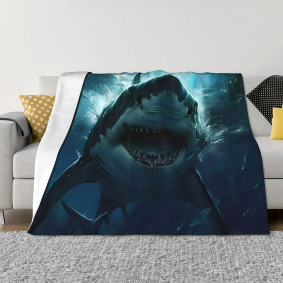 Uemuo Undersea Shark Printed Throw Blanket for Couch, Fluffy Fuzzy Blankets for Bed, Sofa, Cozy Flannel Faux Fur Blanket-40"x30"