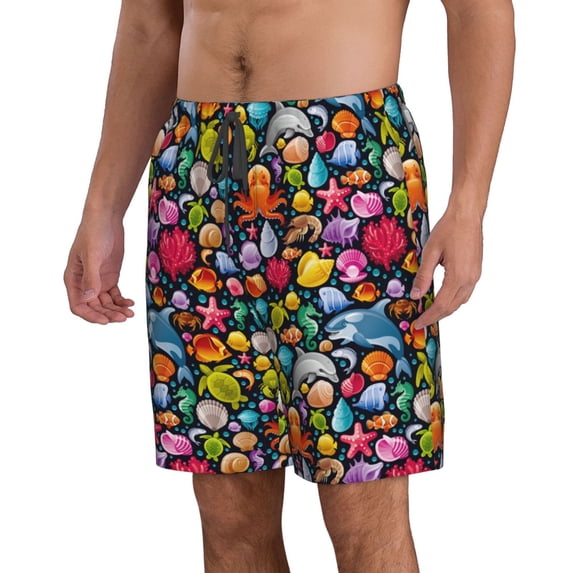 Uemuo Underwater Diving Animals Pattern Men's Swim Trunks Hawaiian Beach Bathing Suit Swimsuits Beach Quick-Dry Shorts with Pockets-3X-Large