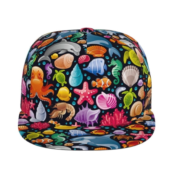 Uemuo Underwater Diving Animals Pattern Women's Baseball Cap,Straight Brim Hat,Golf Dad Hat,Travel Hat,Sun Protection Cap,Everyday Accessory