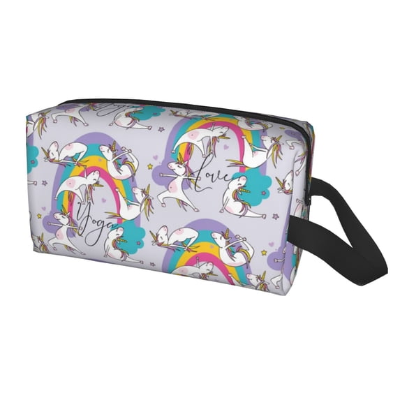 Uemuo Unicorn DoingYoga Pattern Portable Toiletry Bags with Handle, Waterproof travel Make up Bags for Women, Large Capacity Travel Cosmetic Bags
