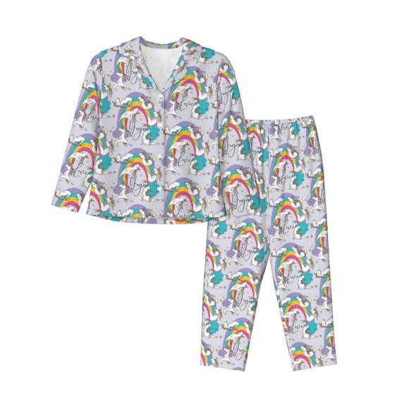 Uemuo Unicorn DoingYoga Pattern Womens Pajama Sets,PJ Set for Women,Pajamas for Women Logo,Long Sleeve Pajama Set for Women,Soft Long Sleeve Top With Pants-