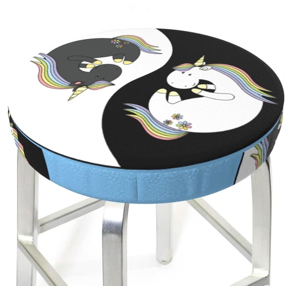 Uemuo Unicorn in Yoga Pattern Round Bar Stool Seat Covers Washable Stool Cushion Slipcover Elastic Bar Chair Covers-14 inch