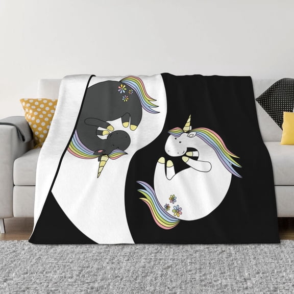Uemuo Unicorn in Yoga Printed Throw Blanket for Couch, Fluffy Fuzzy Blankets for Bed, Sofa, Cozy Flannel Faux Fur Blanket-60"x50"
