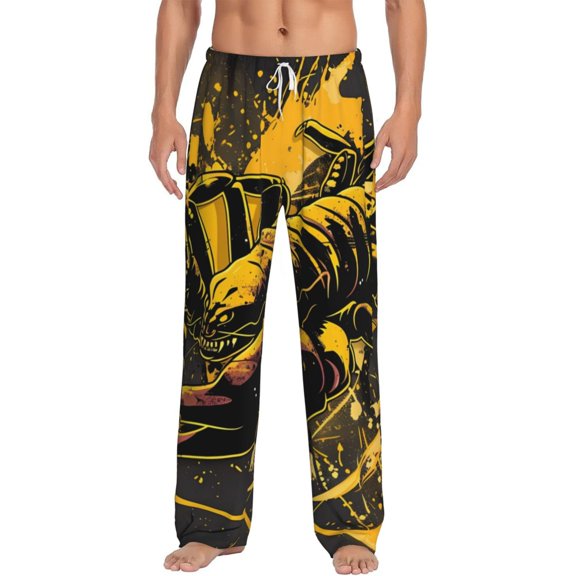 Uemuo Urban Graffiti Scorpion Illustration Pattern Men's Wide Leg Palazzo Lounge Pants with Pockets Light Weight Loose Comfy Casual Pajama Pants-Small