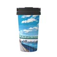 thumbnail image 1 of Uemuo Urban Riverside Clock Tower Print Carry Insulated Coffee Mug, Travel Mug with Hidden Handle, Insulated Coffee Flask, Leak-proof Travel Mug Insulated Mug for Office, 1 of 8