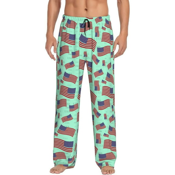 Uemuo Usa Flag Pattern Men's Wide Leg Palazzo Lounge Pants with Pockets Light Weight Loose Comfy Casual Pajama Pants-Medium