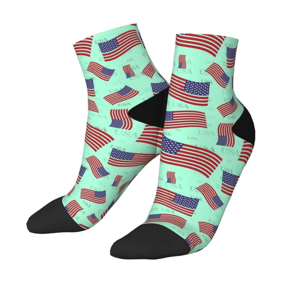 Uemuo Usa Flag Printed Crew Socks, Moisture-Wicking Socks, Athletic Socks for Men Breathable Cushion Socks Casual Sport Socks for Running Traveling