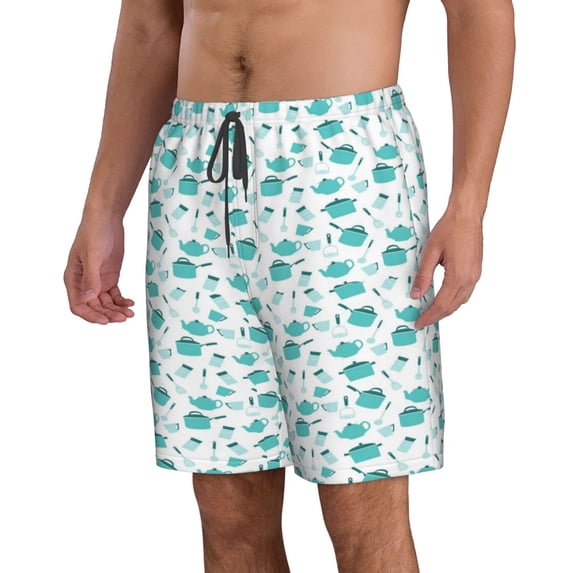 Uemuo Utensiles Pattern Men's Swim Trunks Hawaiian Beach Bathing Suit Swimsuits Beach Quick-Dry Shorts with Pockets-Large