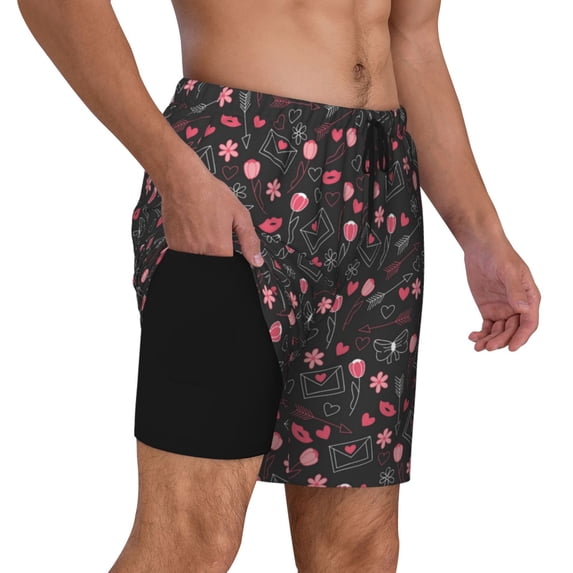 Uemuo Valentine'S Day Pattern Mens Swim Trunks Quick Dry Board Shorts with Mesh Lining, Stretch Beach Shorts Quick Dry No-Chafing Board Shorts-X-Large