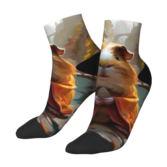 Uemuo Valley Meditating Guinea Pig Printed Crew Socks, Moisture-Wicking Socks, Athletic Socks for Men Breathable Cushion Socks Casual Sport Socks for Running Traveling