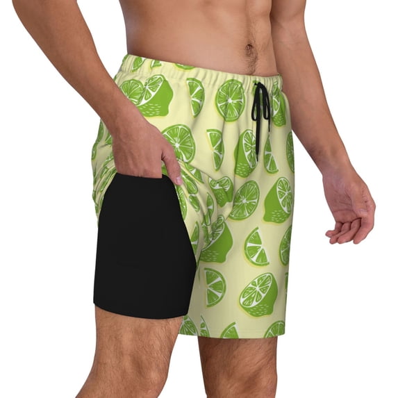 Uemuo Various Lemons Pattern Mens Swim Trunks Quick Dry Board Shorts with Mesh Lining, Stretch Beach Shorts Quick Dry No-Chafing Board Shorts-3X-Large