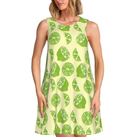 Uemuo Various Lemons Pattern Women’s Sleeveless Dress – Casual Summer A-Line Dress, Stylish and Comfortable Sundress for Hot Weather
