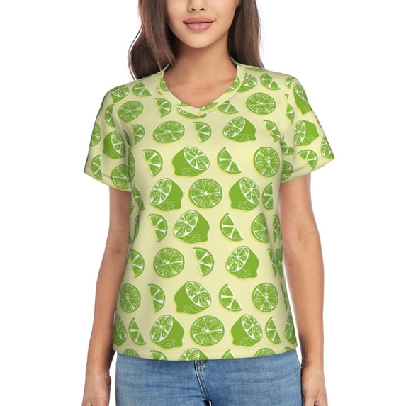 Uemuo Various Lemons Printed Women's Classic V-Neck T-Shirt - Soft, Breathable, Moisture-Wicking, Perfect for Casual, Office, Travel, and Everyday Wear-Large