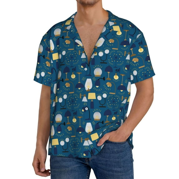 Uemuo Various Lights Pattern Cotton Linen Short Sleeve Shirts,Casual Lightweight Button Down Shirts,Vacation Beach Summer Tops-Small