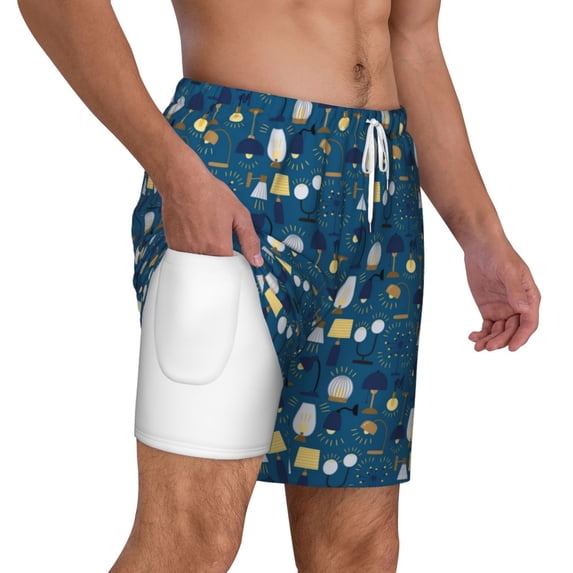 Uemuo Various Lights Pattern Mens Swim Trunks Quick Dry Board Shorts with Mesh Lining, Stretch Beach Shorts Quick Dry No-Chafing Board Shorts-XX-Large