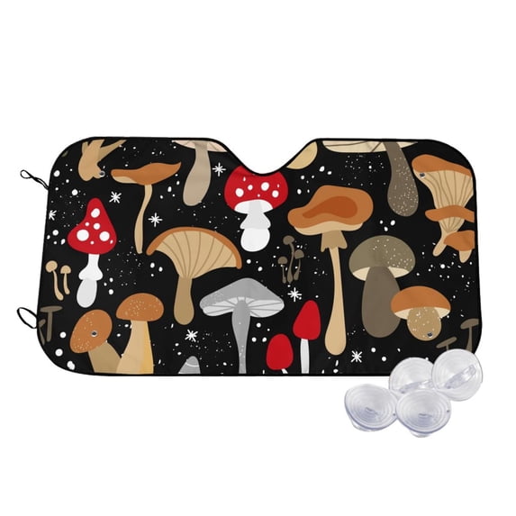 Uemuo Various Mushrooms Pattern Accordion Car Windshield Sun Shade, Foldable Reflective Sun Visor for Car, Reflector Windshield Sunshade-Small